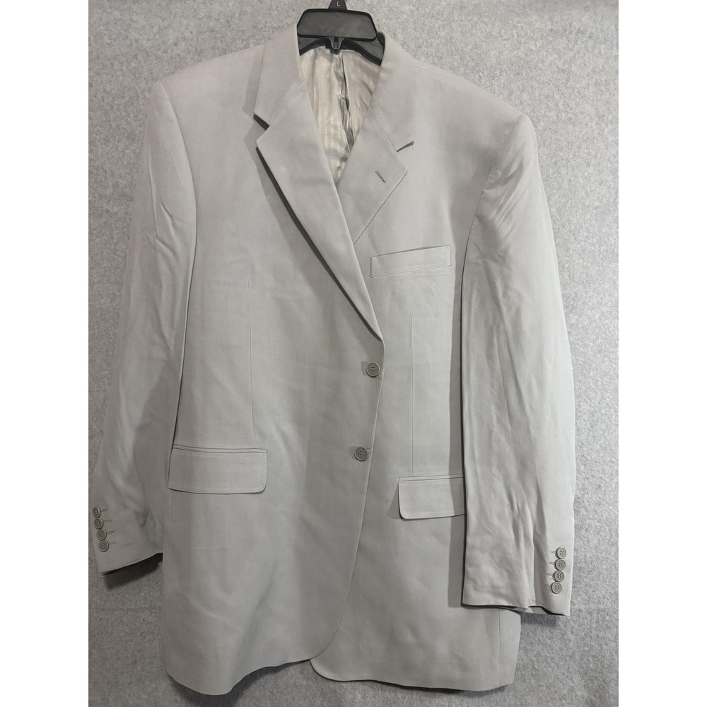 Island Silk Blazer Sport Coat Mens 48L Beige 100% Silk‎ Herringbone Long Jacket